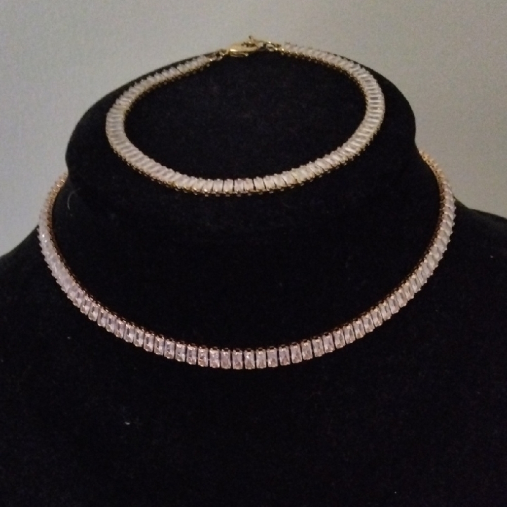 Elegant Rose Gold-tone Choker Necklace And Bracelet/Anklet Set